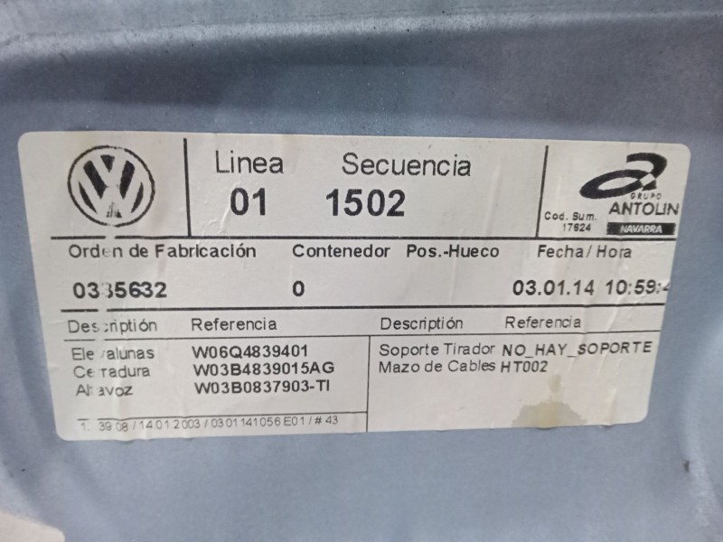 Recambio de elevalunas trasero izquierdo para volkswagen polo (9n_, 9a_) 1.9 sdi referencia OEM IAM   