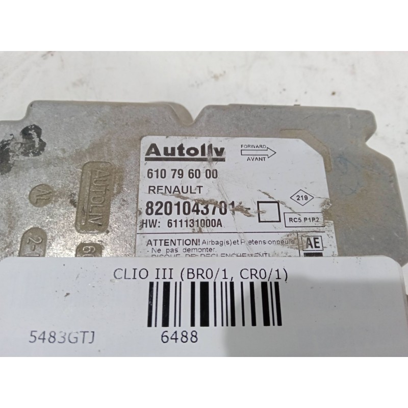 Recambio de centralita airbag para renault clio iii (br0/1, cr0/1) 1.2 16v (br02, br0j, br11, cr02, cr0j, cr11) referencia OEM I