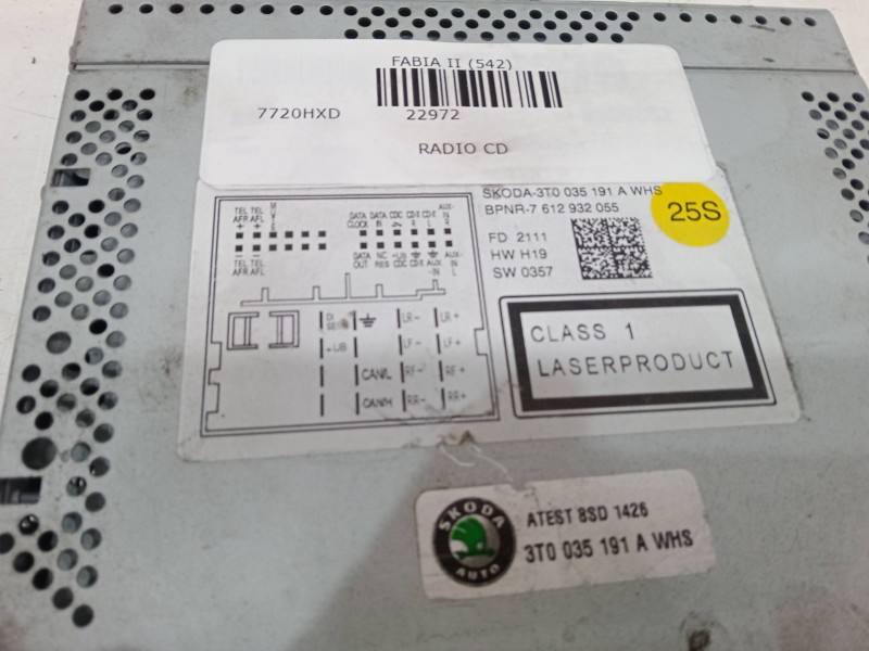Recambio de radio cd para skoda fabia ii (542) 1.4 tsi rs referencia OEM IAM 3T0035191AWHS  