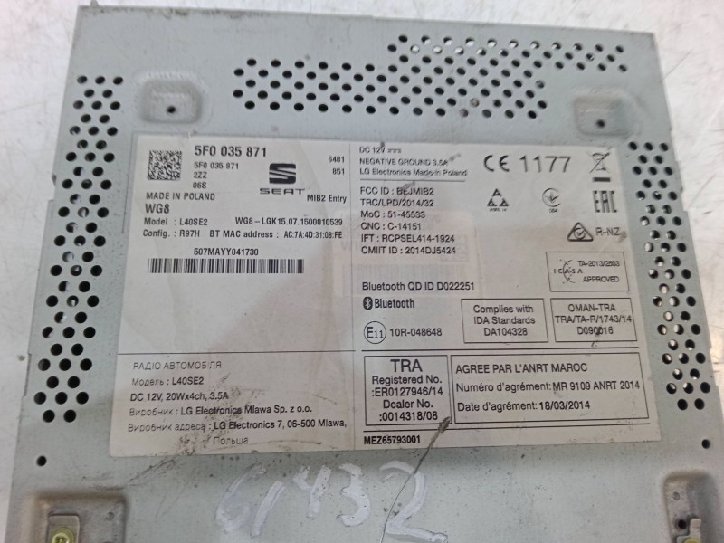 Recambio de radio cd para seat toledo iv (kg3) 1.6 tdi referencia OEM IAM 5F0035871  