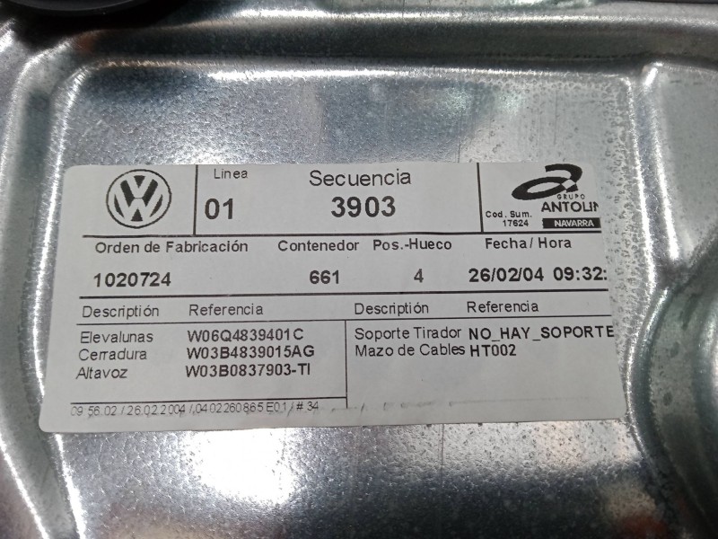 Recambio de elevalunas trasero izquierdo para volkswagen polo (9n_, 9a_) 1.2 12v referencia OEM IAM W06Q4839401C  