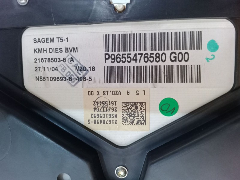 Recambio de cuadro instrumentos para peugeot 307 (3a/c) 1.6 hdi 110 referencia OEM IAM P9655476580G00  216785036A Recambio de cuadro instrumentos para peugeot 307 (3a/c) 1.6 hdi 110 referencia OEM IAM P9655476580G00  216785036A