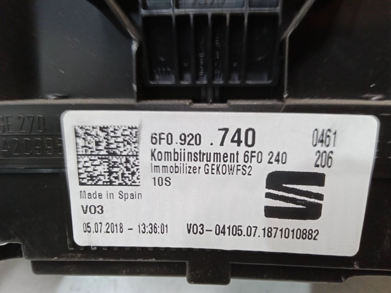 Recambio de cuadro instrumentos para seat ibiza v (kj1, kjg) 1.0 tsi referencia OEM IAM 6F0920740  A2C10854900