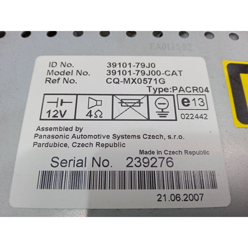 Recambio de radio cd para suzuki sx4 (ey, gy) 1.9 ddis 4x4 (rw 419d) referencia OEM IAM 3910179J0  