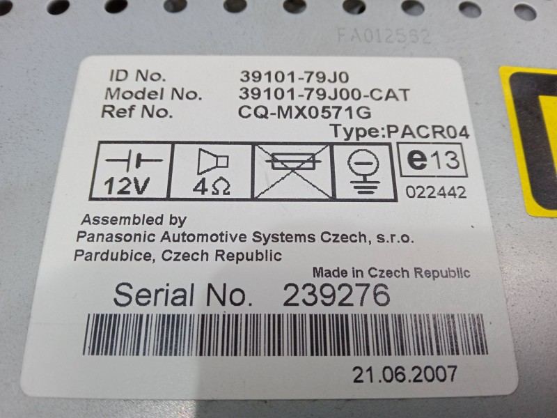 Recambio de radio cd para suzuki sx4 (ey, gy) 1.9 ddis 4x4 (rw 419d) referencia OEM IAM 3910179J0  