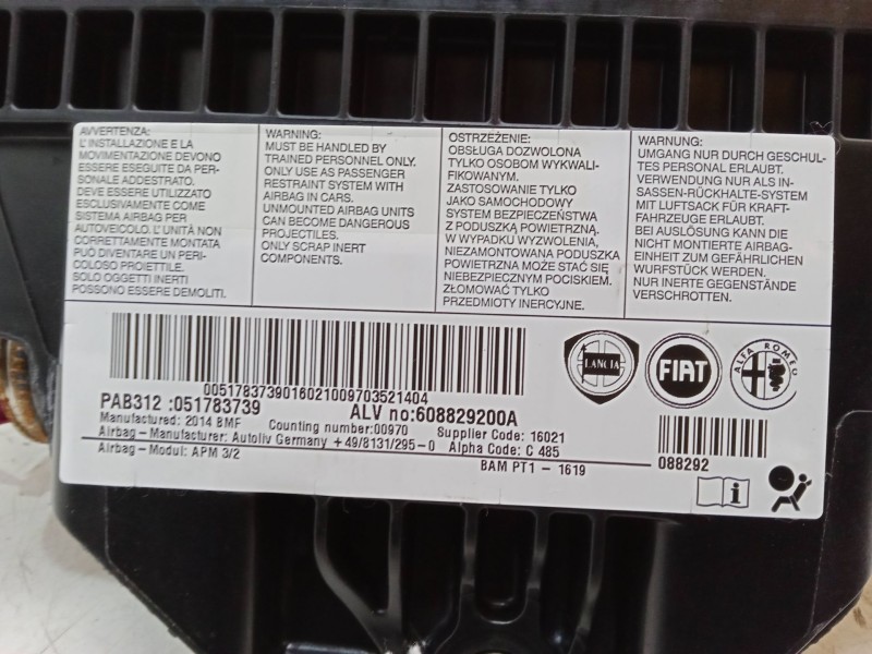 Recambio de airbag salpicadero para fiat 500 (312_) 0.9 (312axg1a, 312.axg11) referencia OEM IAM 051783739  608829200A