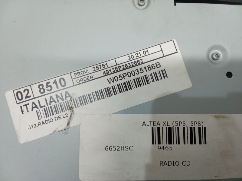 Recambio de radio cd para seat altea xl (5p5, 5p8) 1.6 tdi referencia OEM IAM W05P0035186B  7641238366