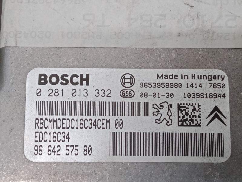 Recambio de centralita motor uce para peugeot 307 sw (3h) 1.6 hdi 90 referencia OEM IAM 0281013332 96 642 575 80 