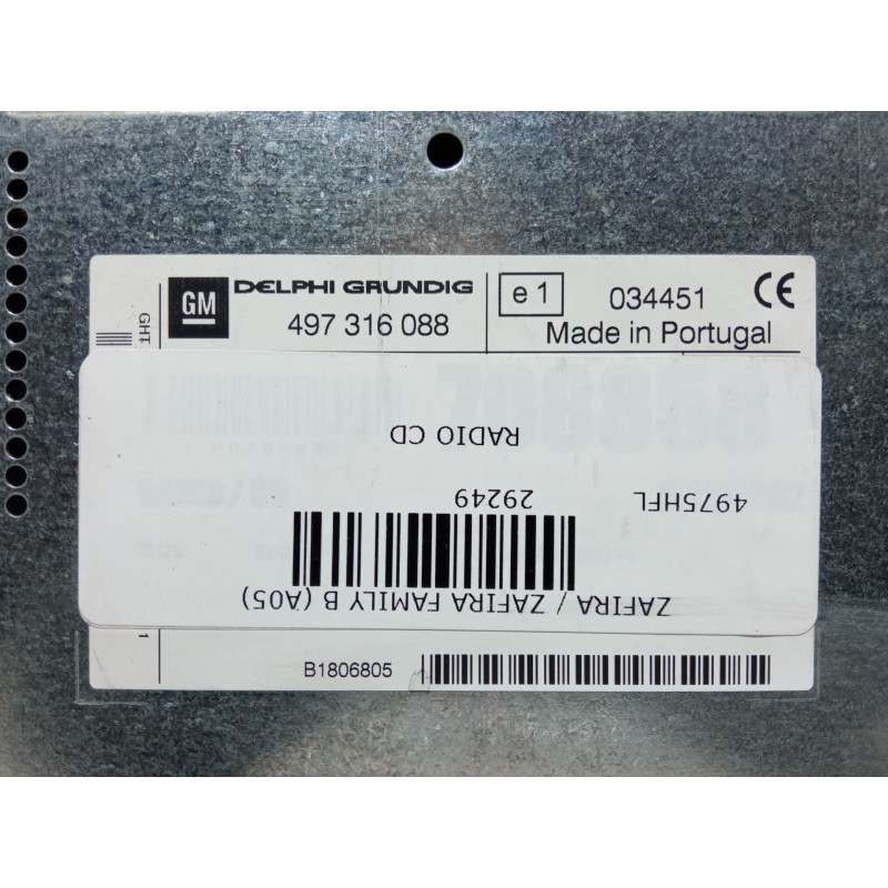 Recambio de radio cd para opel zafira / zafira family b (a05) 1.7 cdti (m75) referencia OEM IAM 497316088  