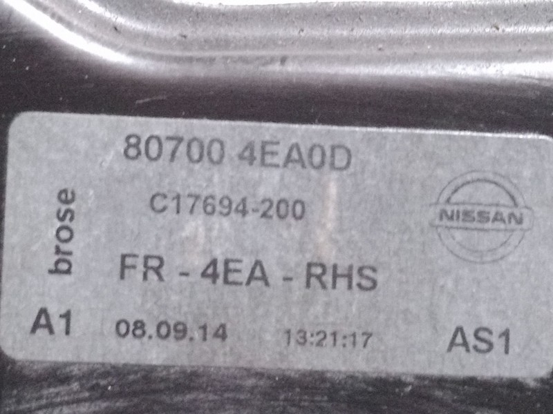 Recambio de elevalunas electrico delantero derecho para nissan qashqai ii suv (j11, j11_) 1.5 dci referencia OEM IAM 807004EA0D 