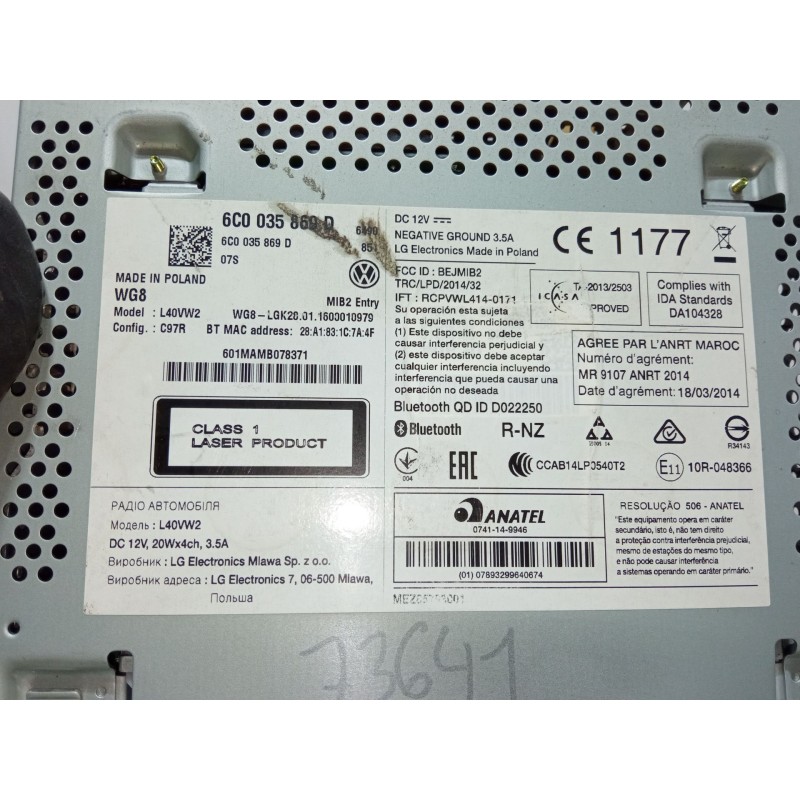 Recambio de pantalla multifuncion para volkswagen polo v (6r1, 6c1) 1.2 tsi 16v referencia OEM IAM 6C0035869D  