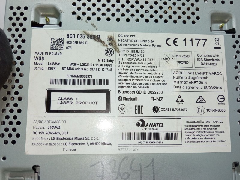 Recambio de pantalla multifuncion para volkswagen polo v (6r1, 6c1) 1.2 tsi 16v referencia OEM IAM 6C0035869D  