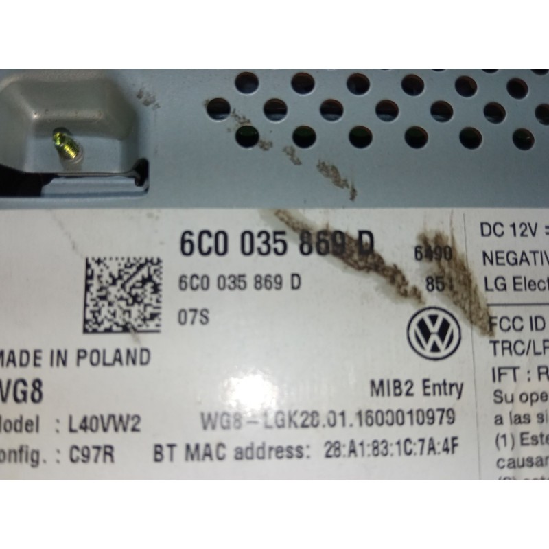 Recambio de pantalla multifuncion para volkswagen polo v (6r1, 6c1) 1.2 tsi 16v referencia OEM IAM 6C0035869D  