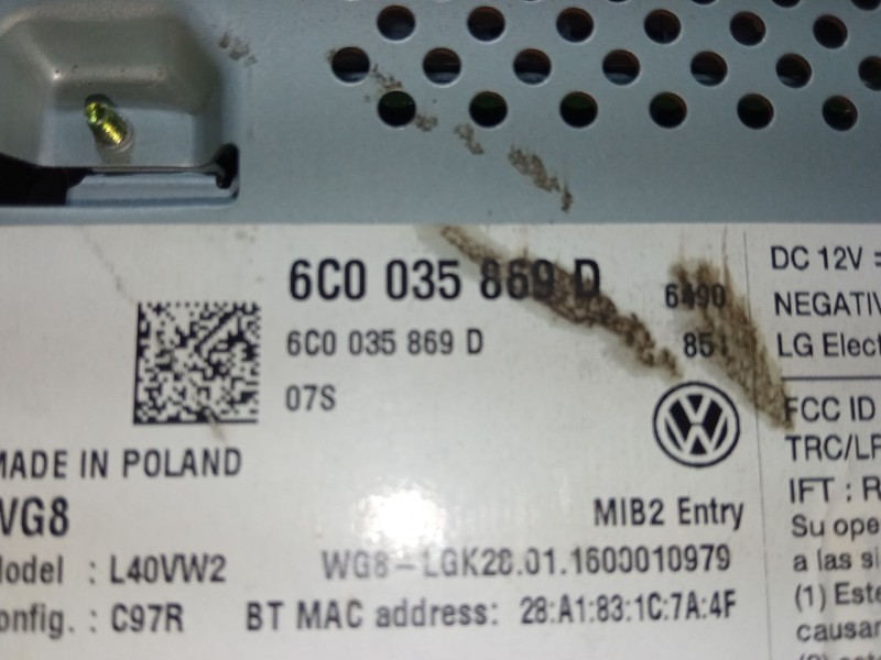 Recambio de pantalla multifuncion para volkswagen polo v (6r1, 6c1) 1.2 tsi 16v referencia OEM IAM 6C0035869D  