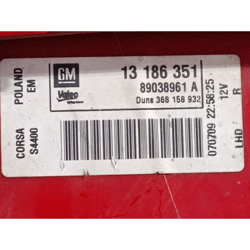 Recambio de piloto trasero derecho para opel corsa d (s07) 1.2 (l08, l68) referencia OEM IAM 13186351  89038961A