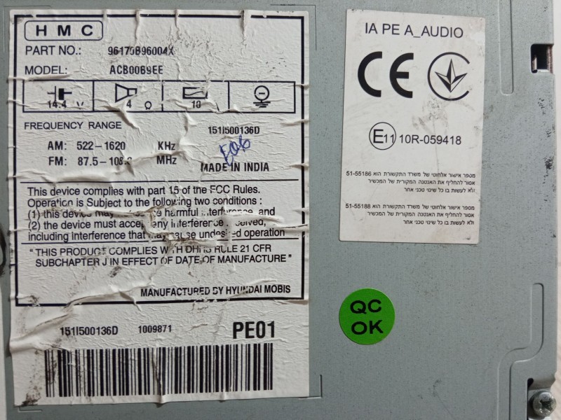 Recambio de radio cd para hyundai i10 ii (ba, ia) 1.0 referencia OEM IAM B496154010BALH  