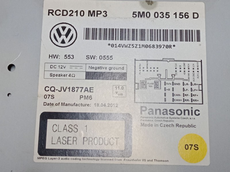 Recambio de radio cd para volkswagen polo v (6r1, 6c1) 1.2 tsi referencia OEM IAM 5M0035156D  