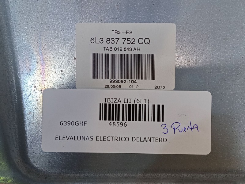 Recambio de elevalunas electrico delantero derecho para seat ibiza iii (6l1) 1.4 tdi referencia OEM IAM 6L3837752CQ  