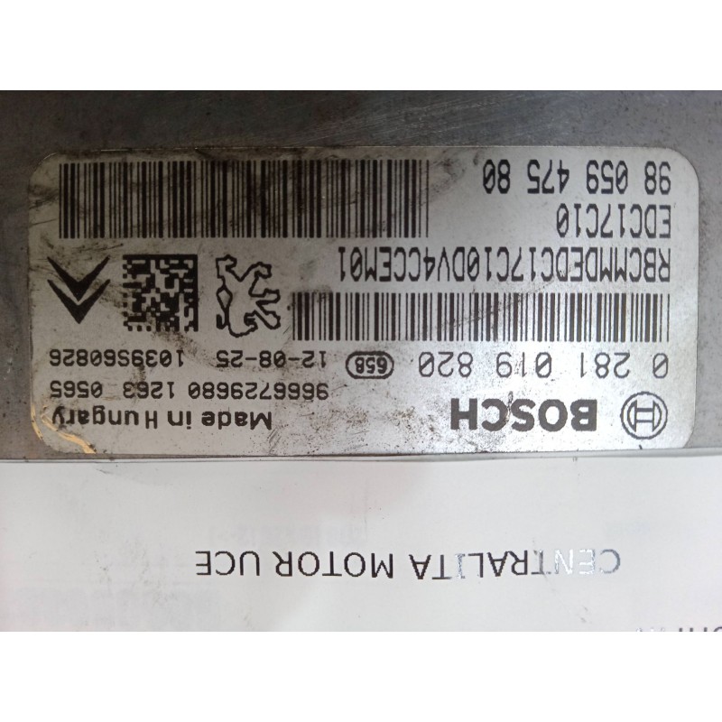 Recambio de centralita motor uce para peugeot 208 i (ca_, cc_) 1.4 hdi referencia OEM IAM 0281019820  