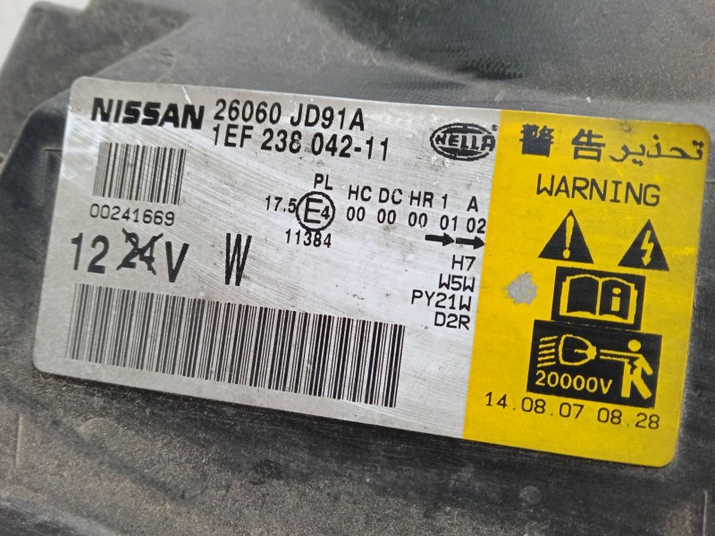Recambio de faro izquierdo xenon para nissan qashqai / qashqai +2 i (j10, nj10, jj10e) 1.5 dci referencia OEM IAM 26060JD91A  