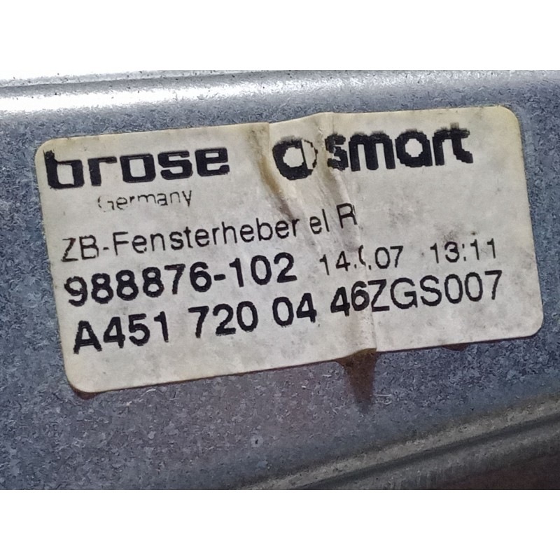 Recambio de elevalunas electrico delantero derecho para smart fortwo cabrio (451) 0.8 cdi (451.400) referencia OEM IAM A45172004