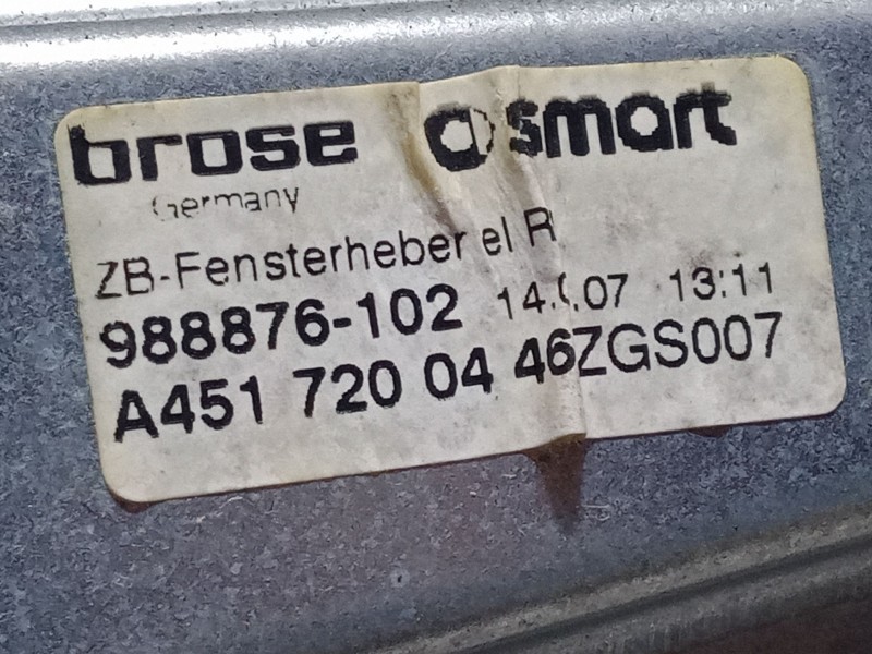 Recambio de elevalunas electrico delantero derecho para smart fortwo cabrio (451) 0.8 cdi (451.400) referencia OEM IAM A45172004