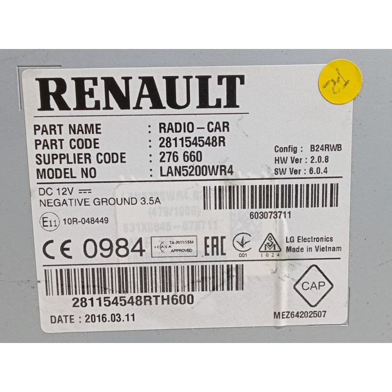 Recambio de radio pantalla para renault captur i (j5_, h5_) 1.2 tce 120 referencia OEM IAM 281154548R  Pantalla Multifuncion