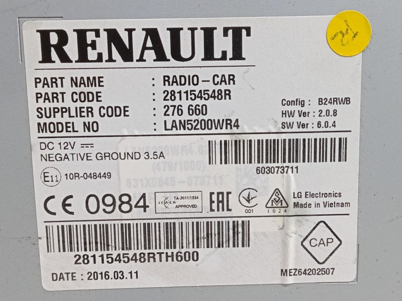 Recambio de radio pantalla para renault captur i (j5_, h5_) 1.2 tce 120 referencia OEM IAM 281154548R  Pantalla Multifuncion