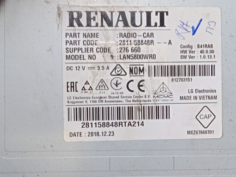 Recambio de radio pantalla para dacia lodgy (js_) 1.5 dci referencia OEM IAM 281158848R  